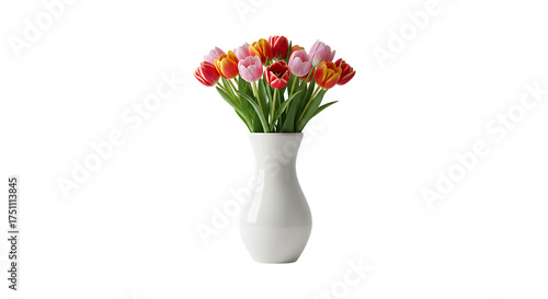 Wallpaper Mural Vibrant spring bouquet of fresh colorful tulips arranged elegantly in a white vase on a clean background Torontodigital.ca