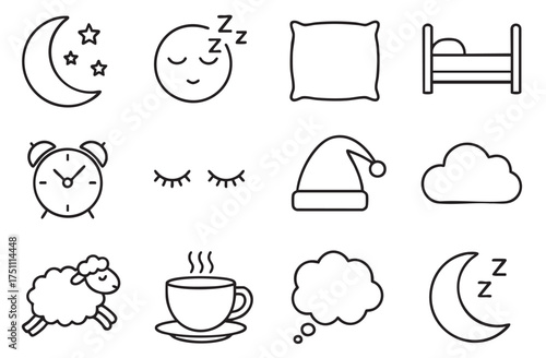 Dreamland Doodle Icons. Hand-drawn doodle illustration darkness and dreams