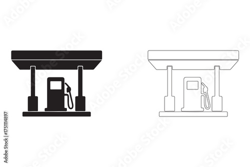 Gas Station Icon Set Fueling Transportation Industry with Automotive Service Minimalist Design in Black and White Outline
