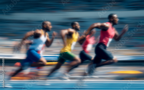 Sprinters during competition on track with blur motion effect. 