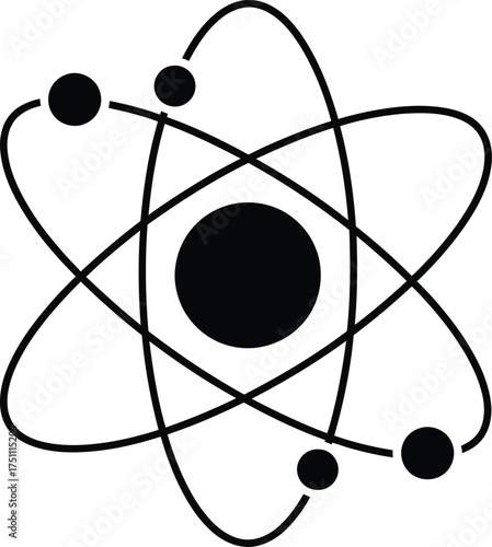 Illustration of an atom isolated on white background, representing the basic building block of matter, symbolizing energy, science, and the fundamental structure of the universe