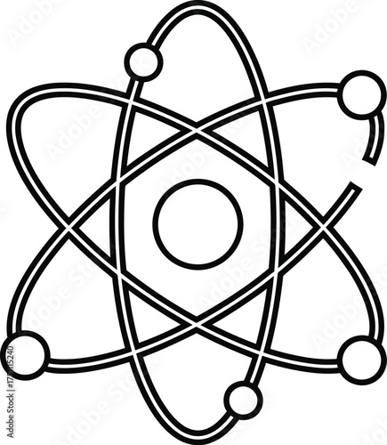 Illustration of an atom isolated on white background, representing the basic building block of matter, symbolizing energy, science, and the fundamental structure of the universe