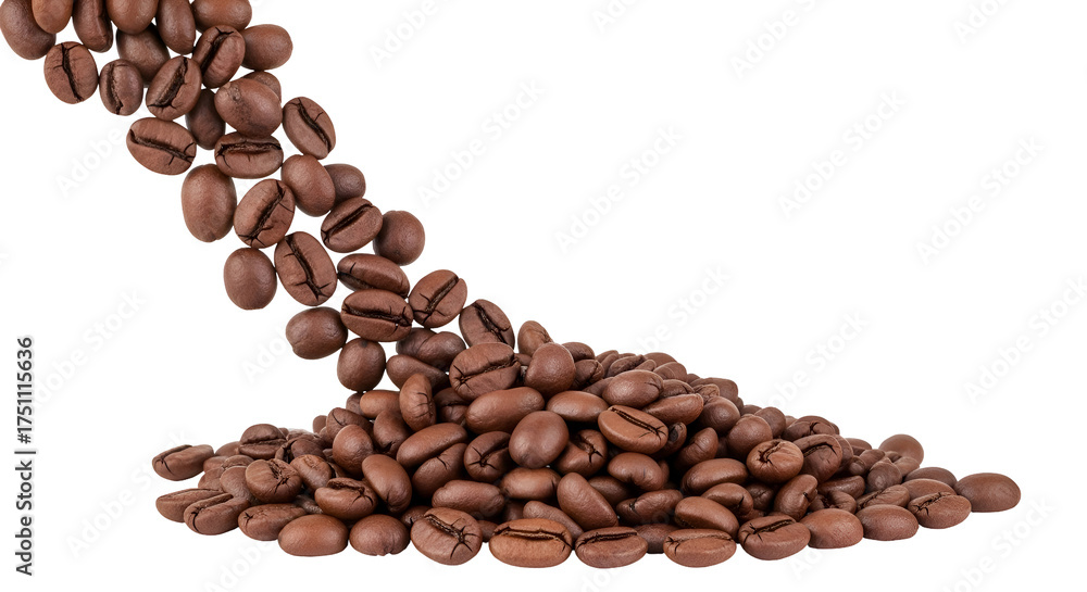 Naklejka premium Roasted coffee beans falling isolated on transparent background