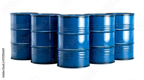 Blue Metal Oil Drums on Transparent Background – Industrial Steel Barrels for Oil, Fuel, and Chemical Storage