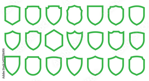Collection of various shield shapes and outlines in a clean modern graphic design style