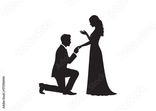 Vector art of silhouette of a man proposing to a woman