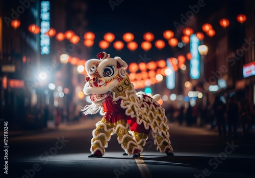 Wallpaper Mural Majestic Lion Dancer in Festive Night Parade Torontodigital.ca