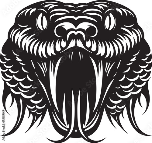 Striking snake head illustration ready to strike, perfect for edgy designs, logos, or tattoo art with bold and captivating appeal