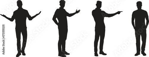 Men Silhouettes Vector Set Presenting Pointing and Casual Standing Poses

