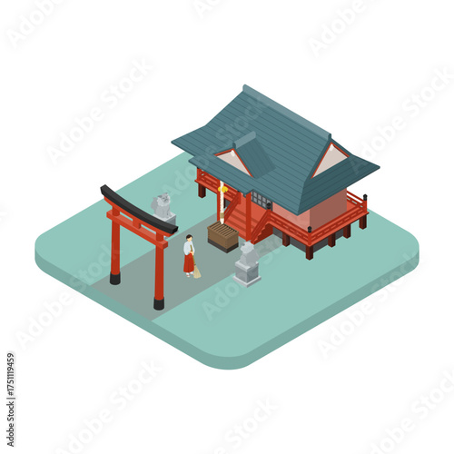 アイソメトリックイラスト：神社