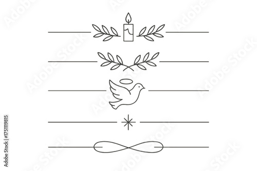 Thin monoline decorative dividers featuring Yom Kippur symbols  