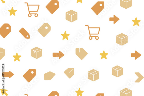 Seasonal sale pattern with shopping icons in orange and yellow  