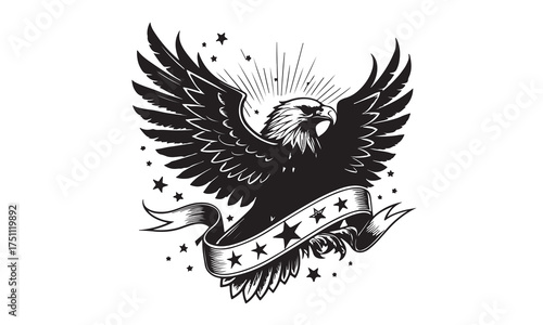 Black and White American Bald Eagle Illustrations – Powerful Symbol of Freedom and Strength