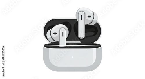Wireless earbuds in charging case portable audio device for listening to music, podcasts, and making calls on the go