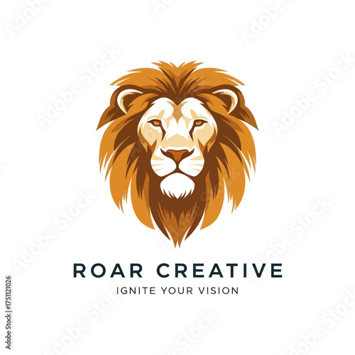 Majestic Lion Head Roar Creative Logo Design with Golden Mane.
