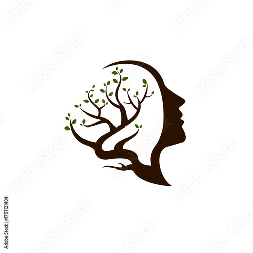 Mental Health Growth Logo. It is an ideal symbol for mental health, psychology, therapy, counseling, wellness, or life coaching services. The image evokes concepts of growth, renewal, natural healing,