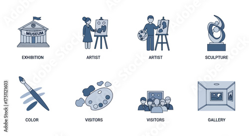 Artistic Icons - Exhibition, Artists, Sculpture, Color, Visitors, Writing, and Gallery.
