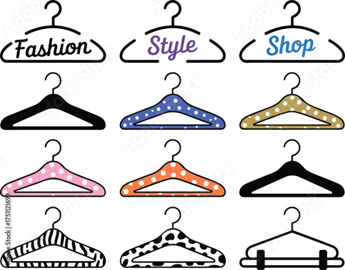 Collection of colorful clothes hangers for fashion style and shop concepts