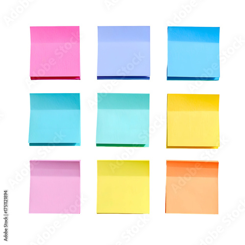 Wallpaper Mural Nine brightly colored square adhesive notes arranged in a 3x3 grid on a black background Torontodigital.ca
