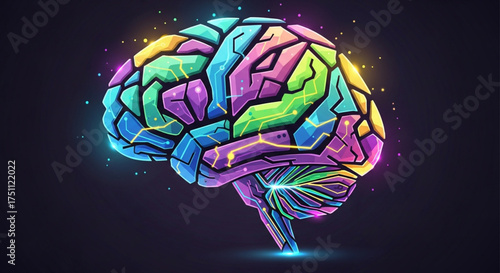 Vibrant and colorful brain illustration, symbolizing intelligence, creativity, and the power of the human mind in a digital age