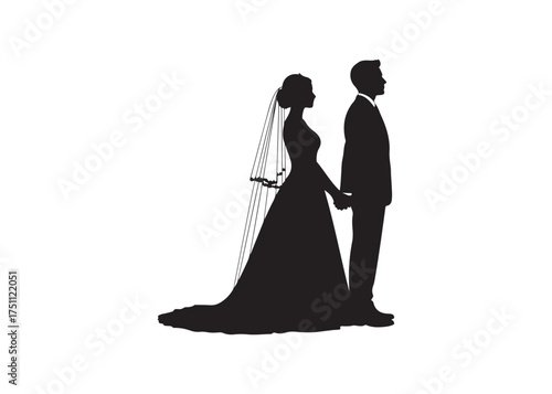 Vector art of silhouette of a bride and groom standing