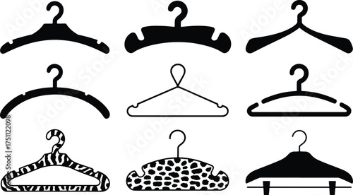 Collection of coat hangers different shapes and styles vector illustration concept