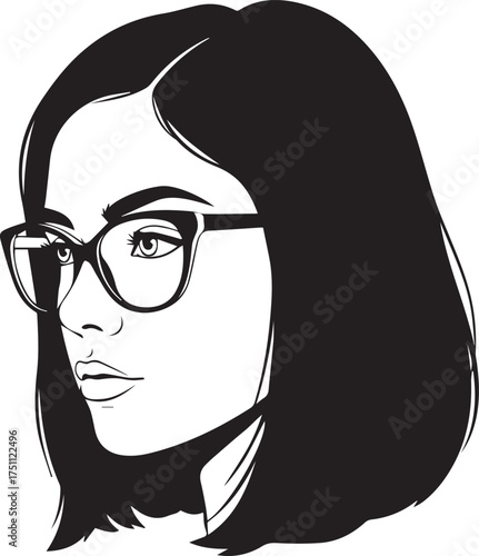 Elegant portrait of a stylish woman with glasses gazing thoughtfully, perfect for modern brands and creative projects that need a sophisticated touch