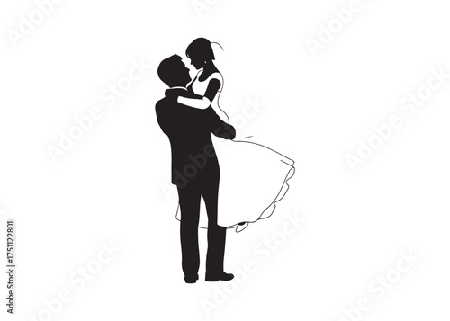 Vector art of silhouette of a groom lifting his bride