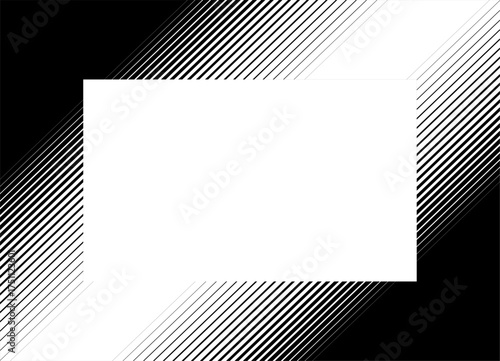 Rectangular vector frame made of thin oblique lines. Black and white design element. Modern vector background for covers, advertising, posters.