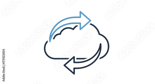 Cloud computing with arrows, symbolizing data transfer, synchronization, and online storage solutions