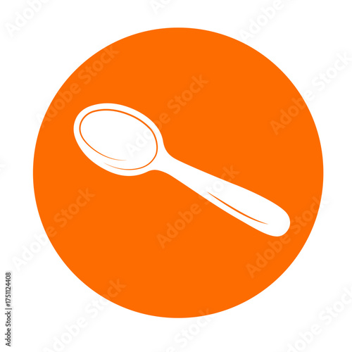 Minimalist icon of a classic spoon with transparent outline details, rendered in flat vector style and a vivid orange background, symbolizing culinary essentials, simplicity, and kitchen utility