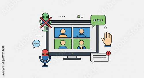 Online meeting concept with people on computer screen video conference, working from home, social distancing
