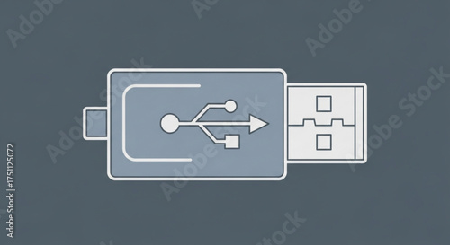 Usb flash drive icon for data storage and transfer on gray background, a portable device for computer