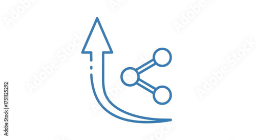 Share and growth icon blue arrow pointing up with connection nodes for business development and social media