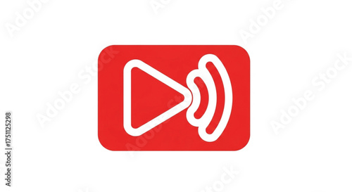 Live streaming icon red play button with sound waves for online broadcast or video conference call