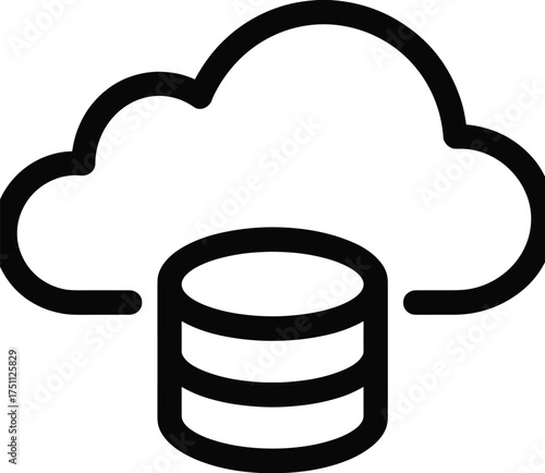 Cloud database storage icon, minimalist outline vector design for data server, backup, technology, internet hosting, and digital network management illustration