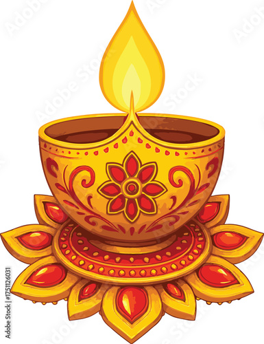 Gem-Embellished Gold Diya on Lotus Base