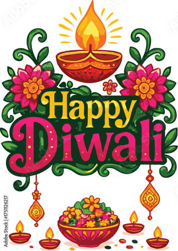 Ornate Floral Happy Diwali Design