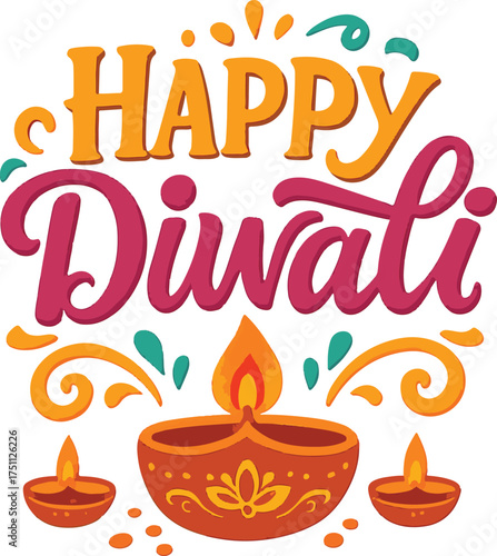 Bold Typography Happy Diwali with Diyas