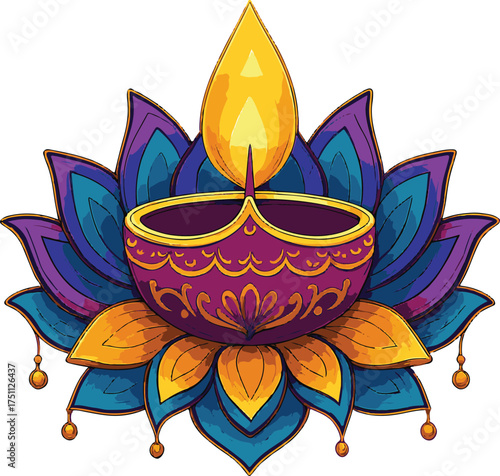 Purple and Blue Lotus Diya Design