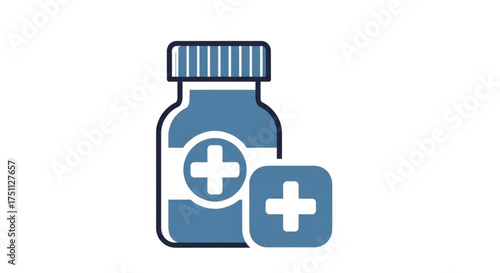 Illustration of a medicine bottle with a plus sign for healthcare and pharmaceutical concepts