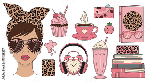 Stylish woman with leopard print accessories and sweet treats.