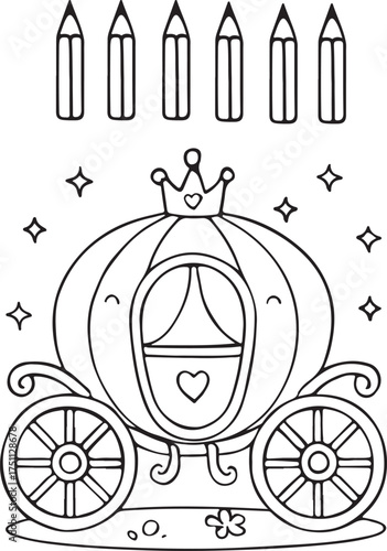 Enchanting cinderella carriage coloring page featuring pencils top for creative art and princess fantasy fun for children vector