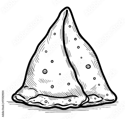 Traditional triangular Samosa Indian fried pastry snack Food Black and White Outline Line Art Drawing