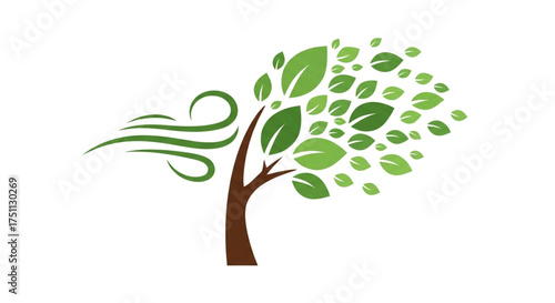 Tree in the wind a tree with green leaves blowing in the wind, vector illustration design element