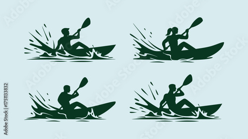 Kayaking Silhouette Vector Illustration