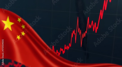 Chinese economic growth concept with rising graph and flag theme for financial analysis
