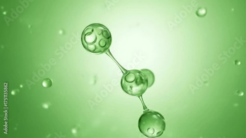Abstract 3D Molecular Structure Droplets on Green Science Background