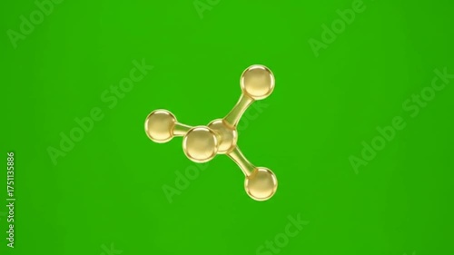 3D Golden Molecular Structure on Chromakey Green Screen Background