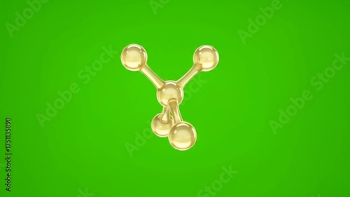 Golden 3D Molecule Structure for Chemistry and Science on Green Screen